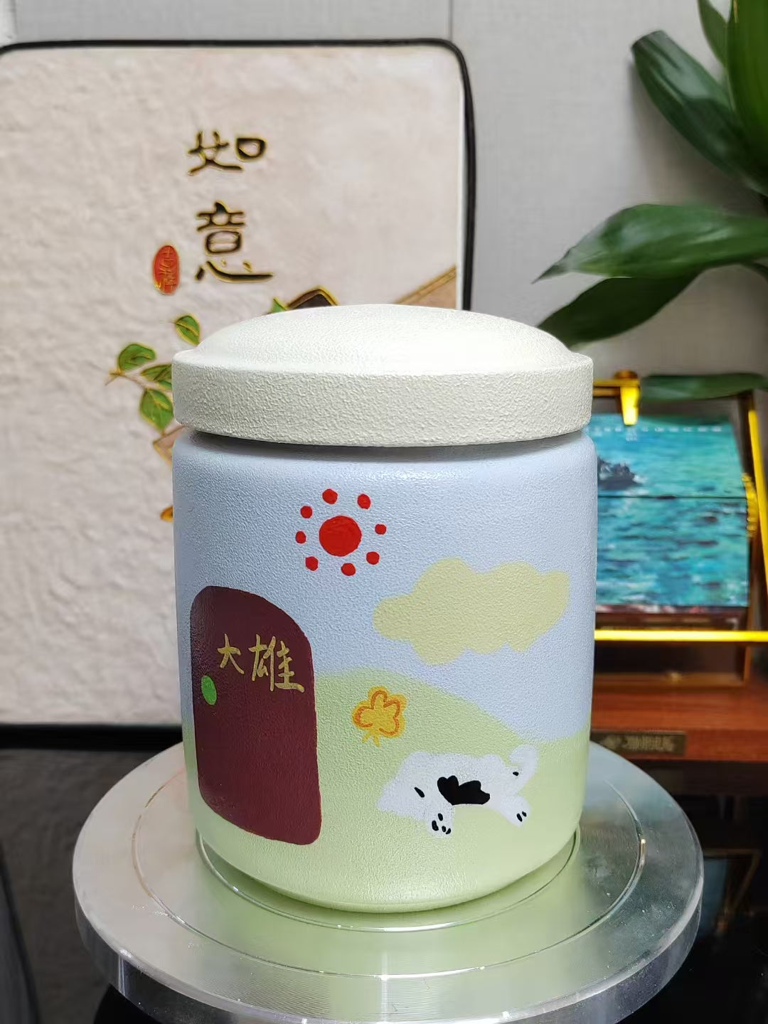 Customized Hand-Painted Ceramic Pet Urn – Unique Pet Souvenirs, Memorial Jar for Beloved Pets