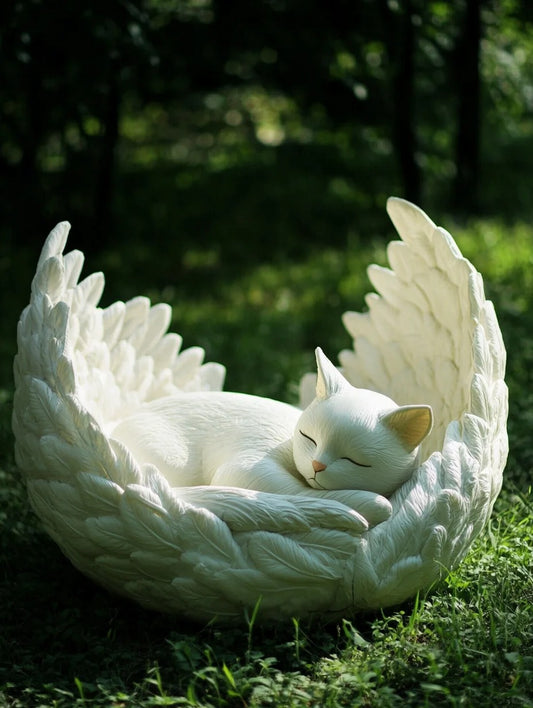 White Angel Cat Sleeping in the Wings of Heaven Customized Urn