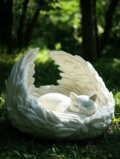 White Angel Cat Sleeping in the Wings of Heaven Customized Urn