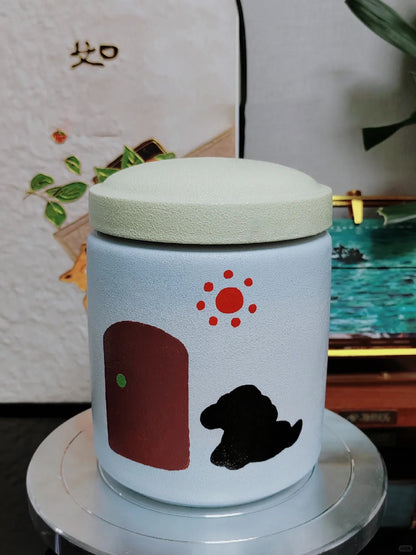 Customized Hand-Painted Ceramic Pet Urn – Unique Pet Souvenirs, Memorial Jar for Beloved Pets