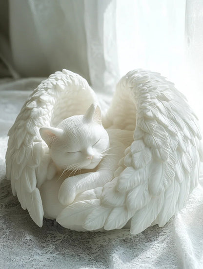 White Angel Cat Sleeping in the Wings of Heaven Customized Urn