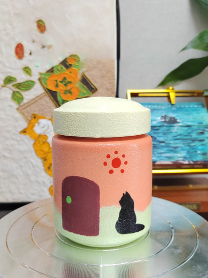 Customized Hand-Painted Ceramic Pet Urn – Unique Pet Souvenirs, Memorial Jar for Beloved Pets