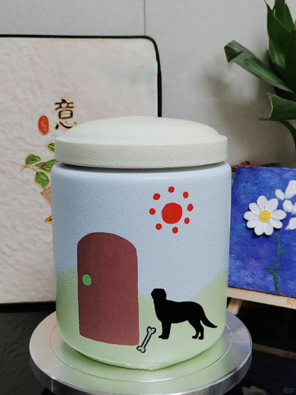 Customized Hand-Painted Ceramic Pet Urn – Unique Pet Souvenirs, Memorial Jar for Beloved Pets